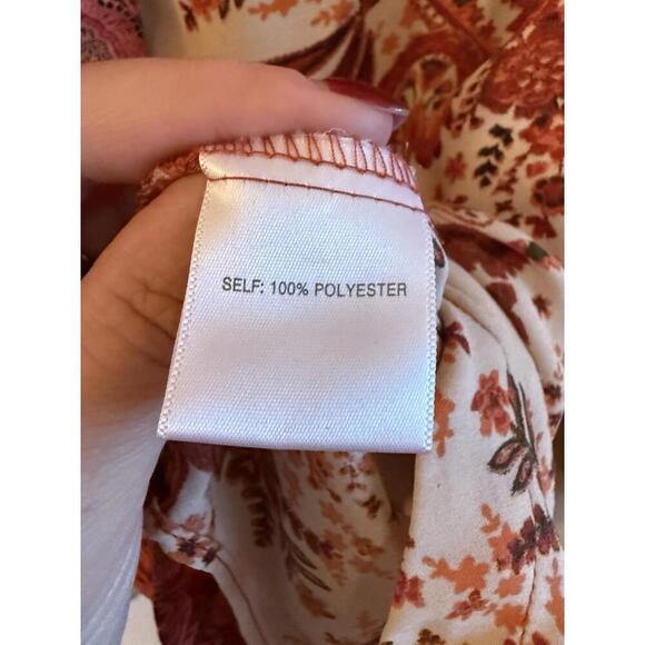 Rose Olive Women Small Top Shirt White Coral Peach Button Down - Picture 5 of 5